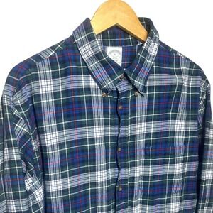 Brooks Brothers Men's XL Green Blue Plaid Flannel Shirt Button Down